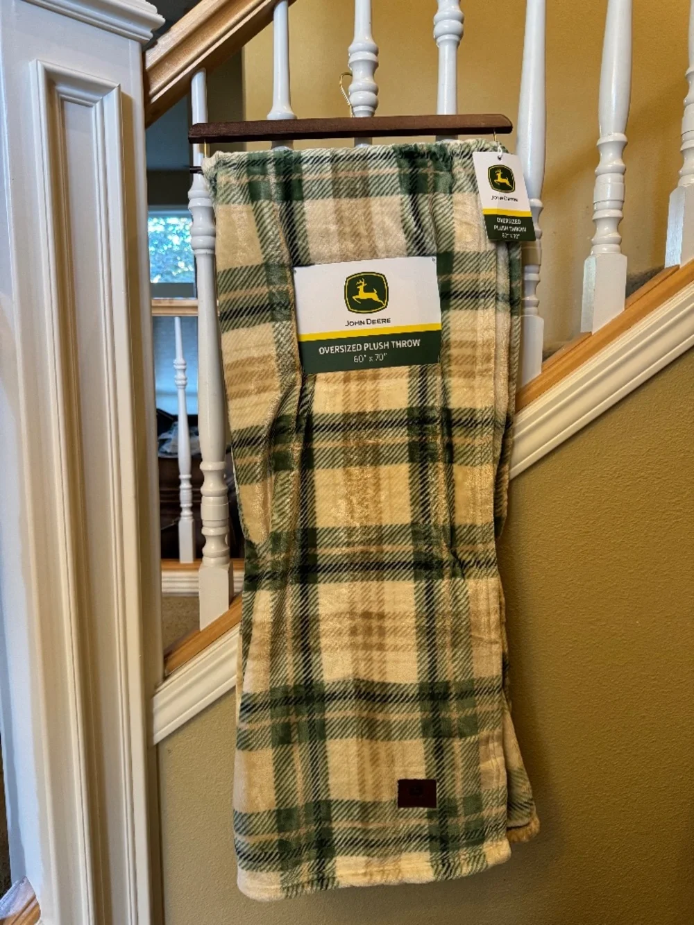 John Deere Oversized Plush Throw Blanket 60x70 Green Plaid